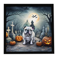 English Bulldog Spooky Halloween Framed Metal Print Bathroom, Kitchen, Office, Home Decor Wall Art Ready to Hang, Square, 8X8