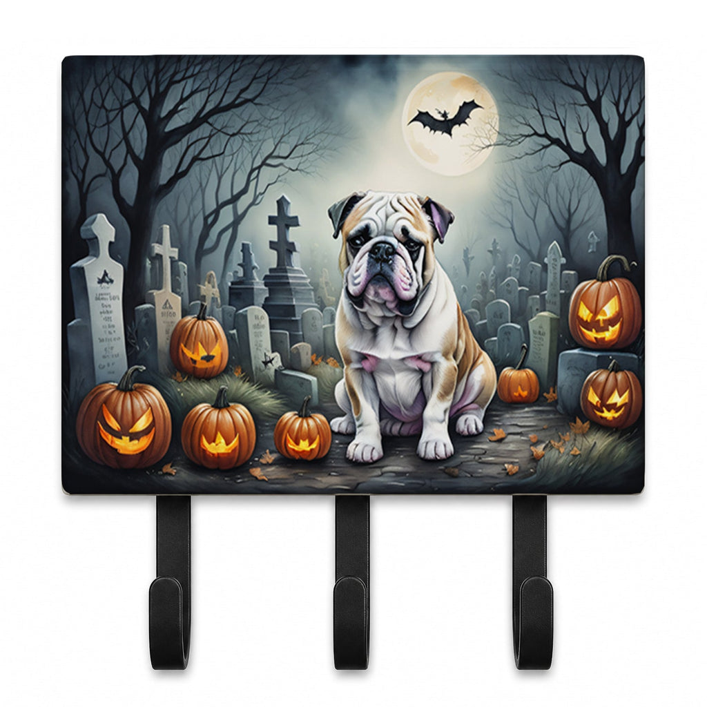 English Bulldog Spooky Halloween Leash or Key Holder Wall Hooks, Coat Rack Wall Mount, for Hanging Keys, Towels, Aprons, Leashes
