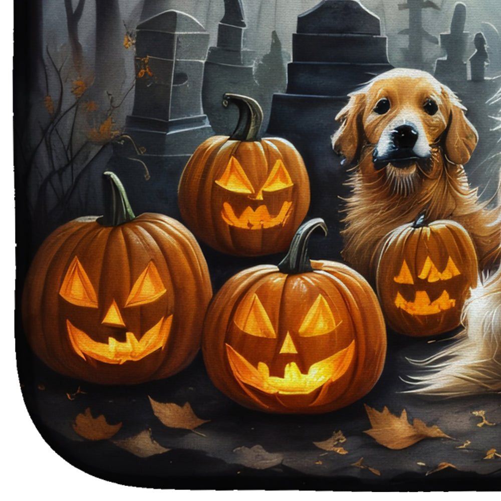Golden Retriever Spooky Halloween Dish Drying Mat Absorbent Dish Drying Mat Pad for Kitchen Counter Dish Drainer Mat for Countertop, 14 x 21", Multicolor