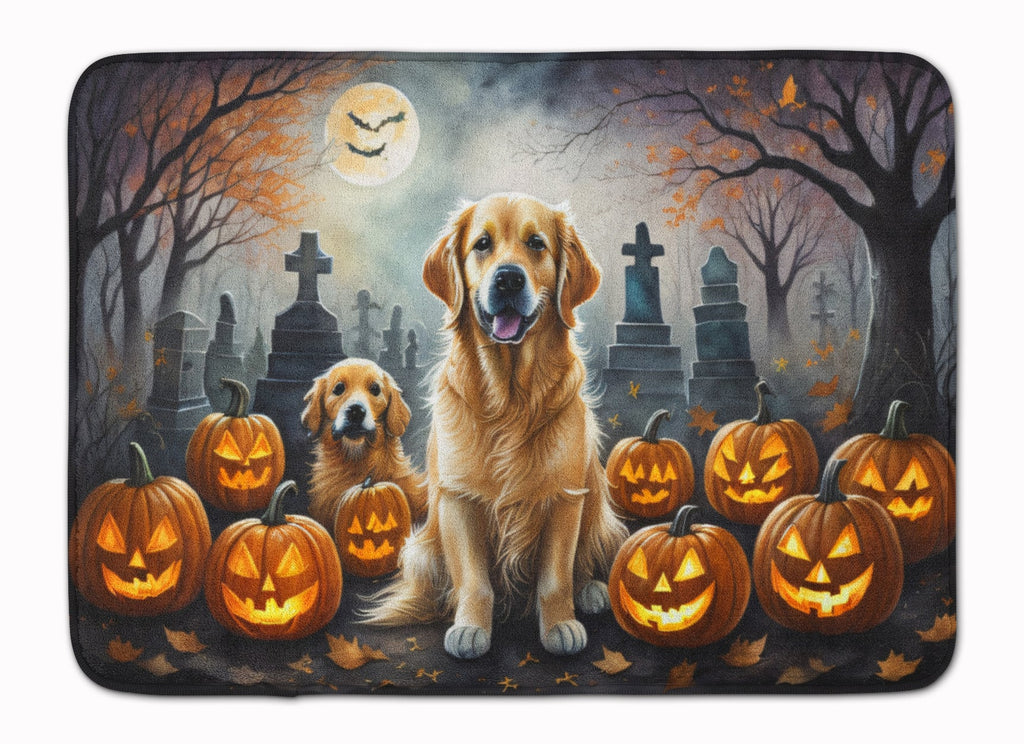 Golden Retriever Spooky Halloween Memory Foam Kitchen Mat Machine Washable Anti-Fatigue Cushion Comfort Bath or Kitchen Rug