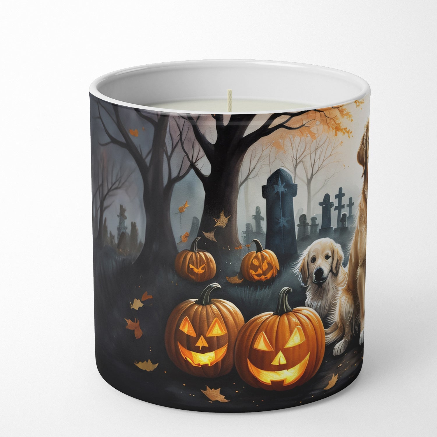 Golden Retriever Spooky Halloween Decorative Soy Candle Nature Soy Wax Essential Oil Home Decor Ideal for Bedroom Kitchen Bath Office Gift, 10 oz