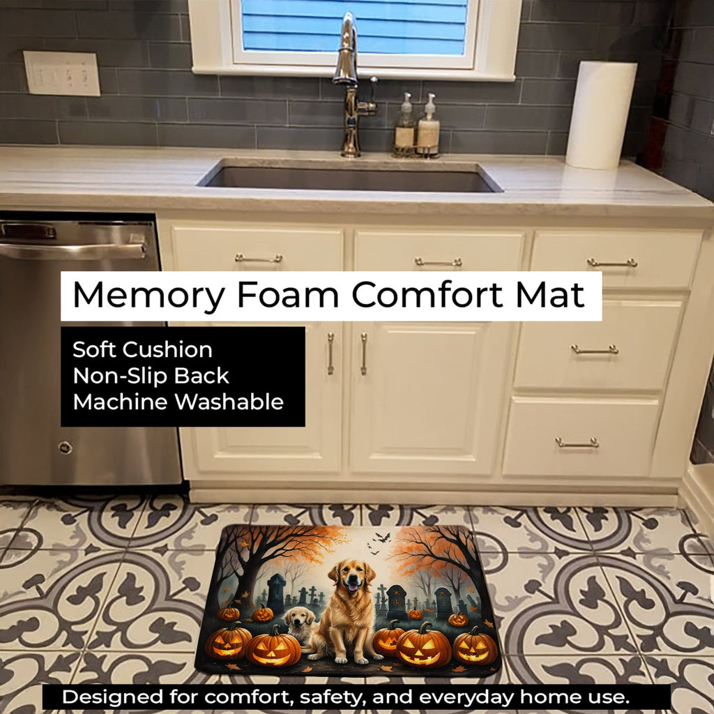 Golden Retriever Spooky Halloween Memory Foam Kitchen Mat Machine Washable Anti-Fatigue Cushion Comfort Bath or Kitchen Rug