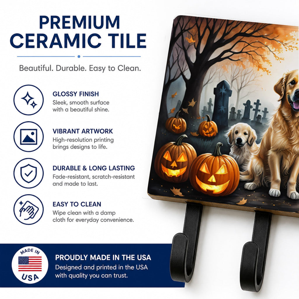 Golden Retriever Spooky Halloween Leash or Key Holder Wall Hooks, Coat Rack Wall Mount, for Hanging Keys, Towels, Aprons, Leashes