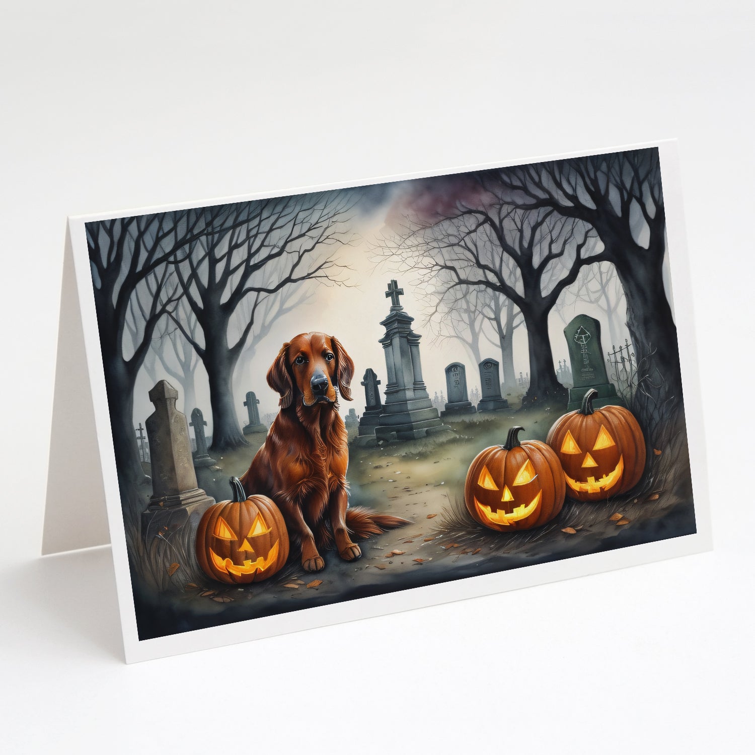 Irish Setter Spooky Halloween Greeting Cards Pack of 8 Blank Cards with Envelopes Whimsical A7 Size 5x7