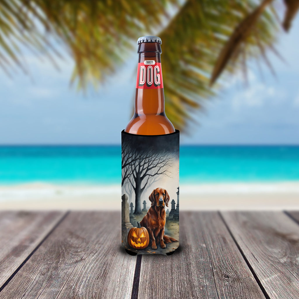Irish Setter Spooky Halloween Slim Can Hugger , Insulated Foam Hugger for 12 oz Slim Cans, Beer Bottles & Water Bottles, Printed in USA