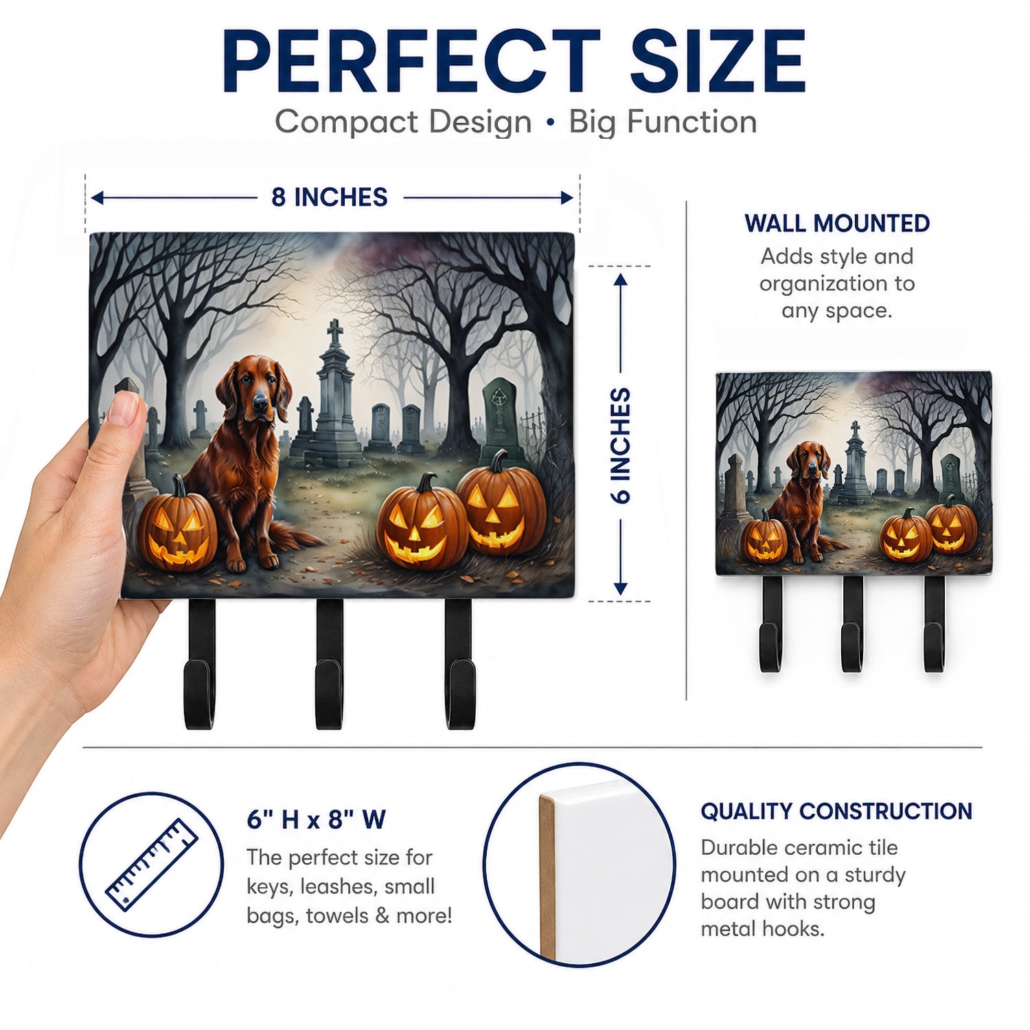 Irish Setter Spooky Halloween Leash or Key Holder Wall Hooks, Coat Rack Wall Mount, for Hanging Keys, Towels, Aprons, Leashes