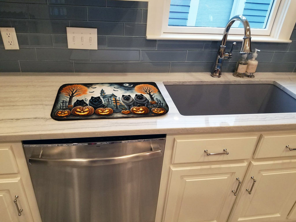 Keeshond Spooky Halloween Dish Drying Mat Absorbent Dish Drying Mat Pad for Kitchen Counter Dish Drainer Mat for Countertop, 14 x 21", Multicolor
