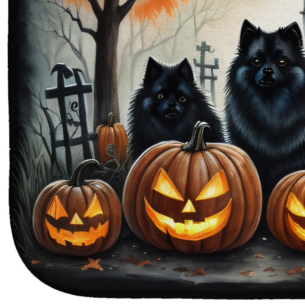 Keeshond Spooky Halloween Dish Drying Mat Absorbent Dish Drying Mat Pad for Kitchen Counter Dish Drainer Mat for Countertop, 14 x 21", Multicolor