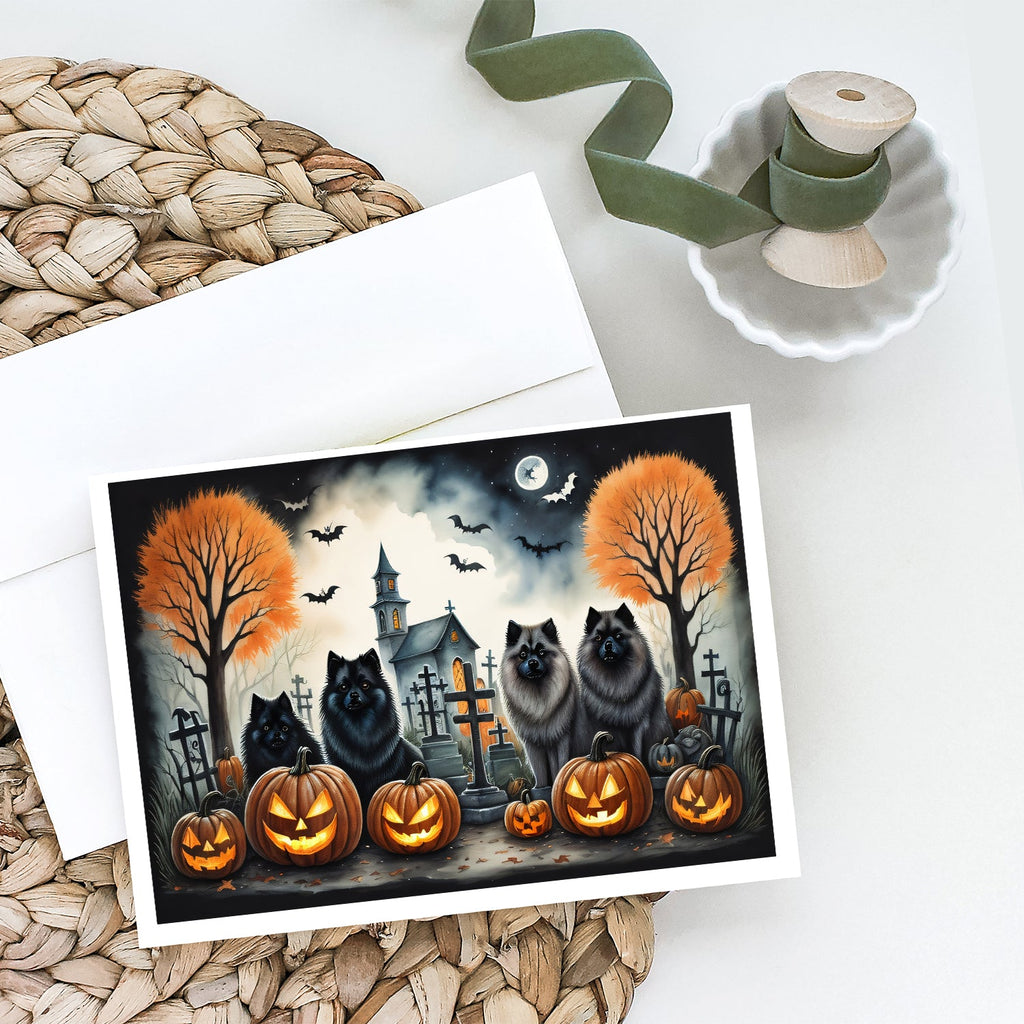 Keeshond Spooky Halloween Greeting Cards Pack of 8 Blank Cards with Envelopes Whimsical A7 Size 5x7