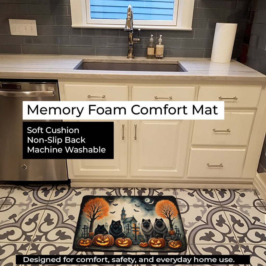 Keeshond Spooky Halloween Memory Foam Kitchen Mat Machine Washable Anti-Fatigue Cushion Comfort Bath or Kitchen Rug