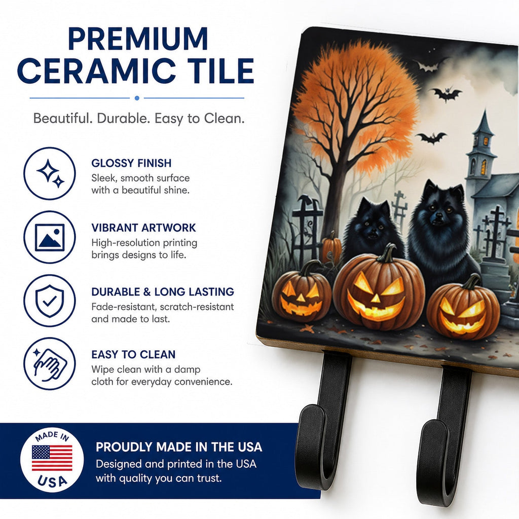 Keeshond Spooky Halloween Leash or Key Holder Wall Hooks, Coat Rack Wall Mount, for Hanging Keys, Towels, Aprons, Leashes