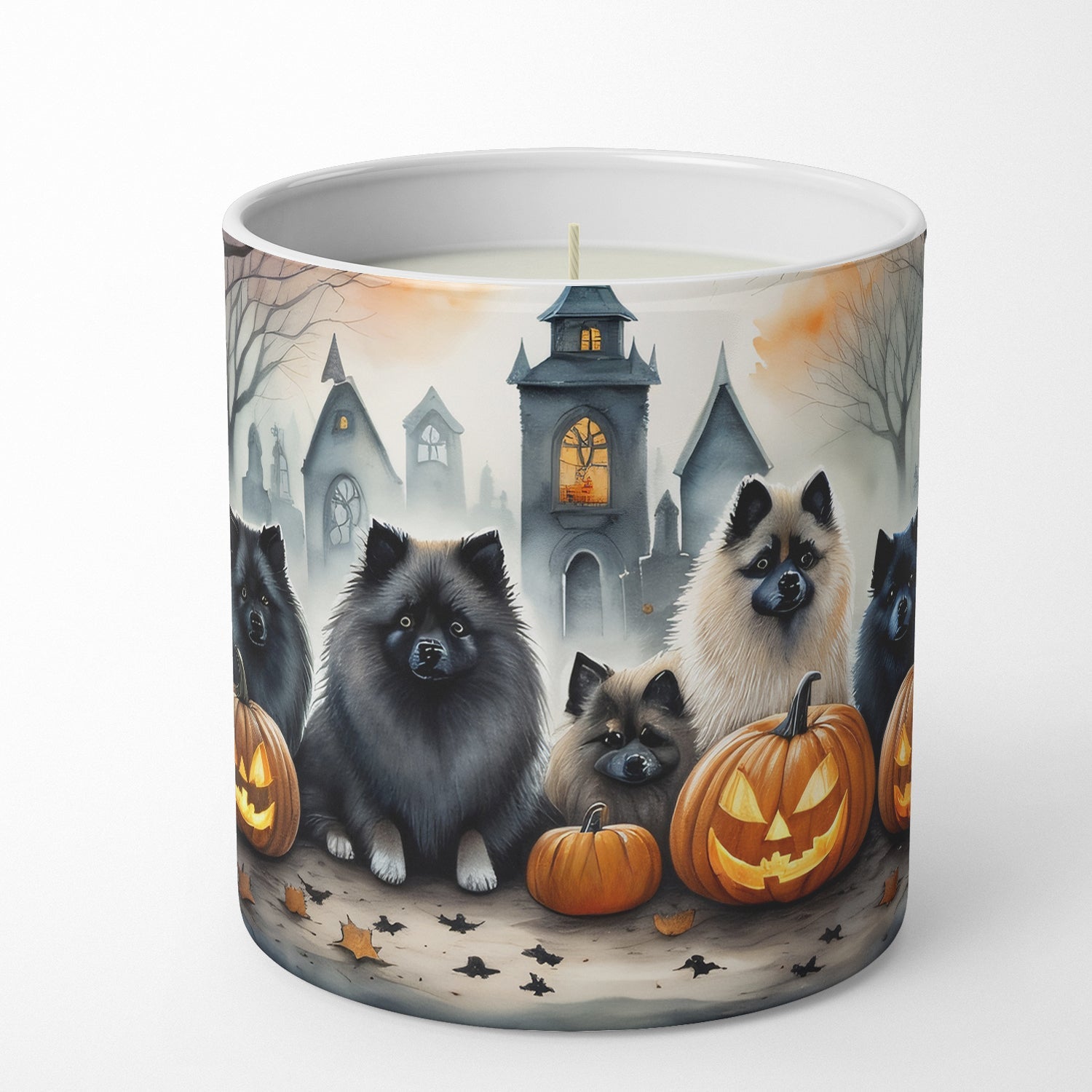Keeshond Spooky Halloween Decorative Soy Candle Nature Soy Wax Essential Oil Home Decor Ideal for Bedroom Kitchen Bath Office Gift, 10 oz