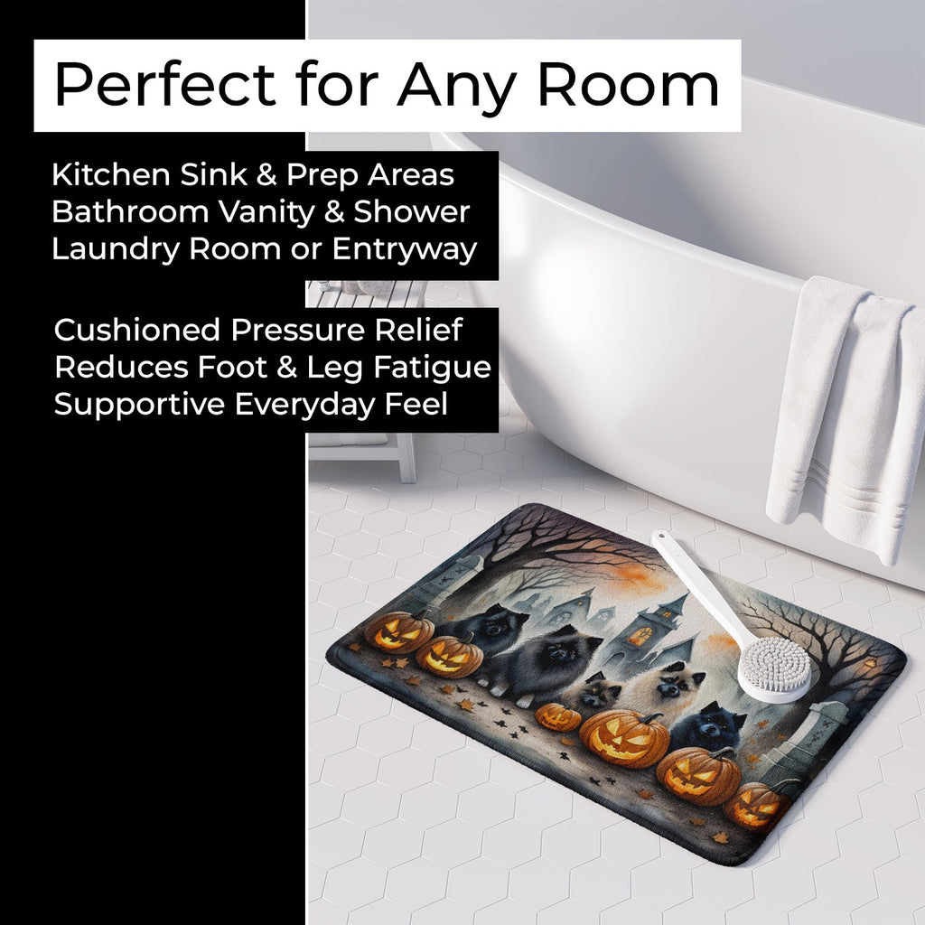 Keeshond Spooky Halloween Memory Foam Kitchen Mat Machine Washable Anti-Fatigue Cushion Comfort Bath or Kitchen Rug