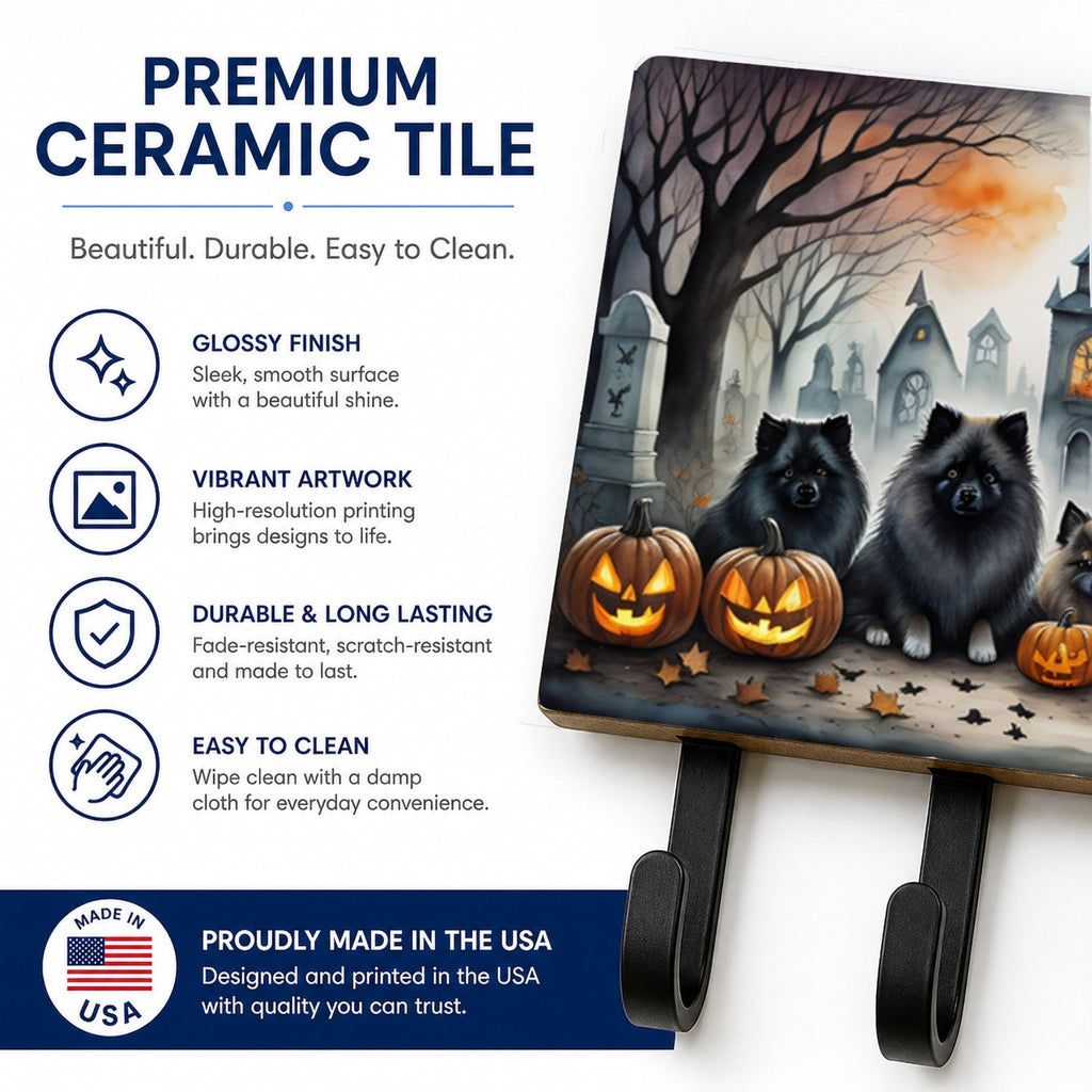 Keeshond Spooky Halloween Leash or Key Holder Wall Hooks, Coat Rack Wall Mount, for Hanging Keys, Towels, Aprons, Leashes