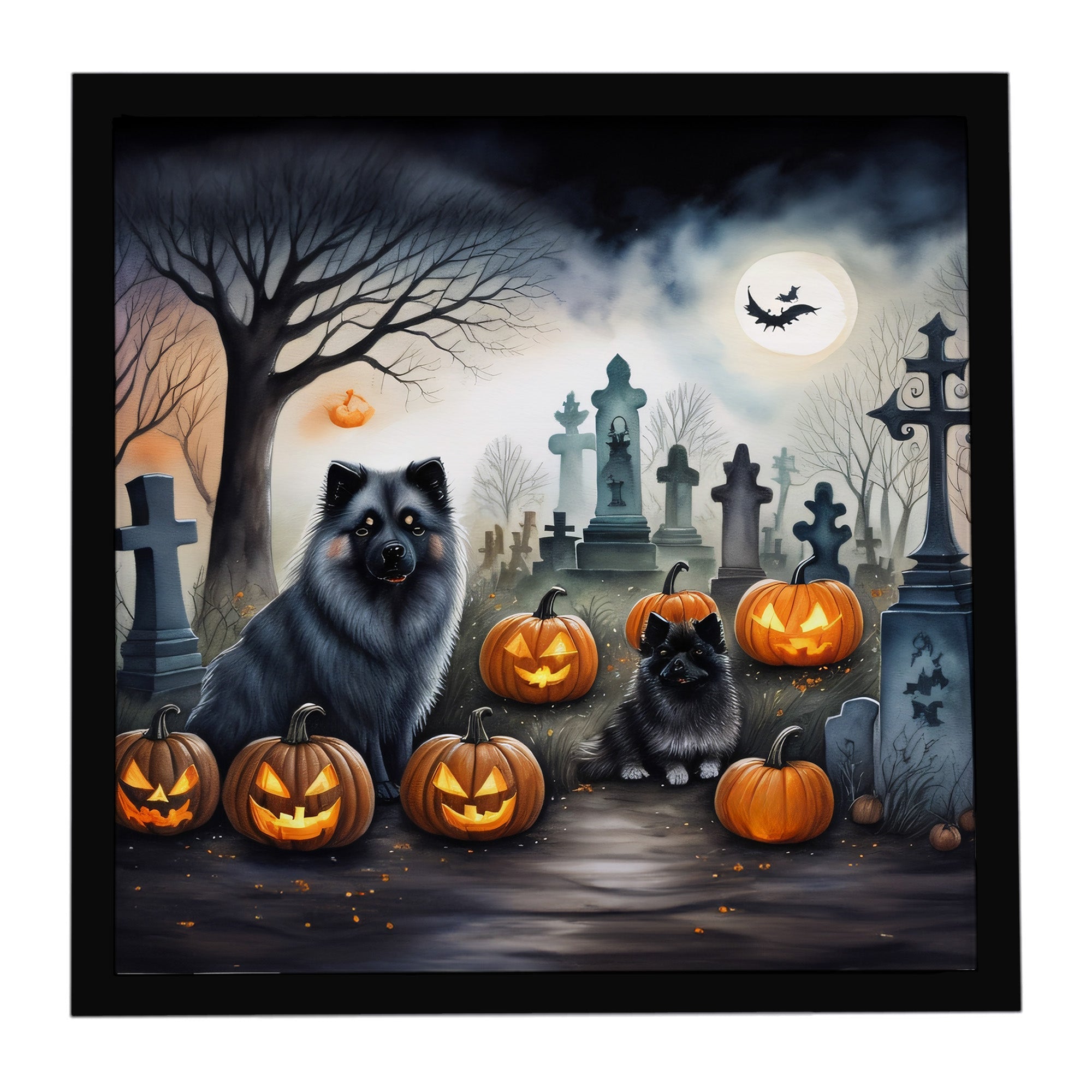 Keeshond Spooky Halloween Framed Metal Print Bathroom, Kitchen, Office, Home Decor Wall Art Ready to Hang, Square, 8X8