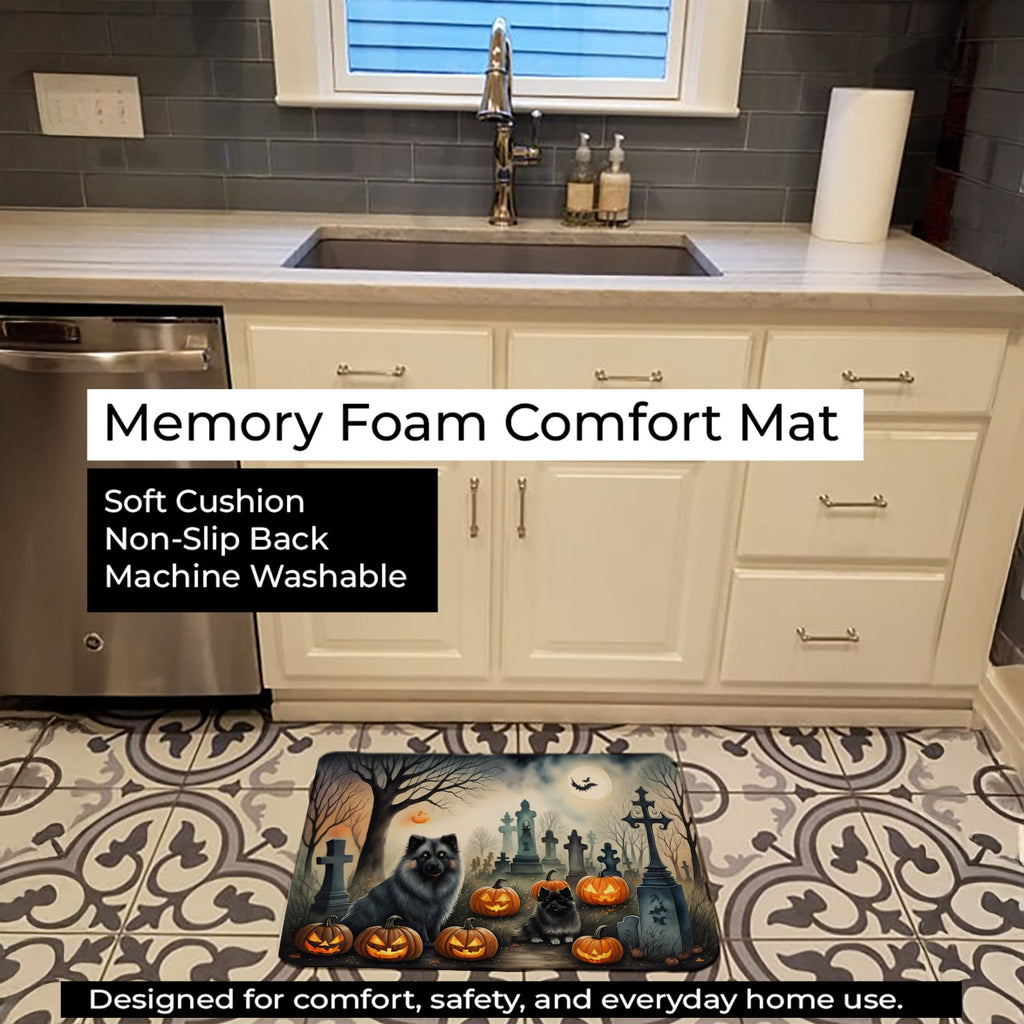Keeshond Spooky Halloween Memory Foam Kitchen Mat Machine Washable Anti-Fatigue Cushion Comfort Bath or Kitchen Rug