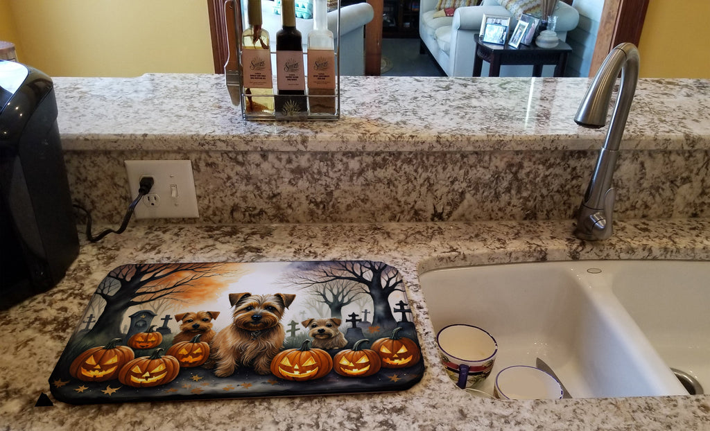 Norfolk Terrier Spooky Halloween Dish Drying Mat Absorbent Dish Drying Mat Pad for Kitchen Counter Dish Drainer Mat for Countertop, 14 x 21", Multicolor