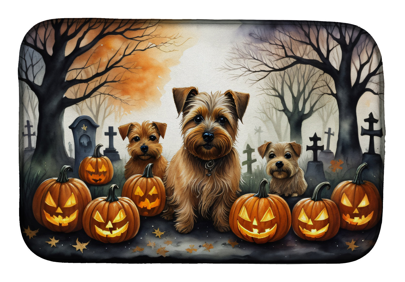Norfolk Terrier Spooky Halloween Dish Drying Mat Absorbent Dish Drying Mat Pad for Kitchen Counter Dish Drainer Mat for Countertop, 14 x 21", Multicolor