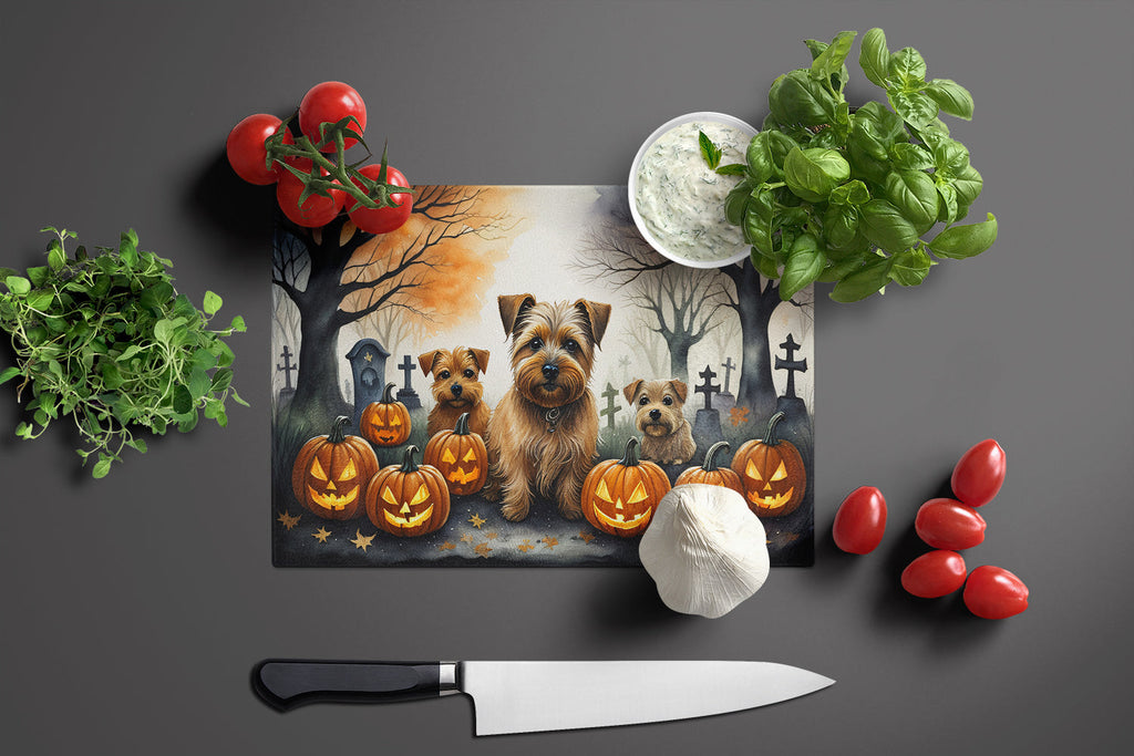 Norfolk Terrier Spooky Halloween Cutting Board Tempered Glass Kitchen Cutting Surface, Heat Resistant Chopping, Non-Slip Feet, Food Prep & Serving