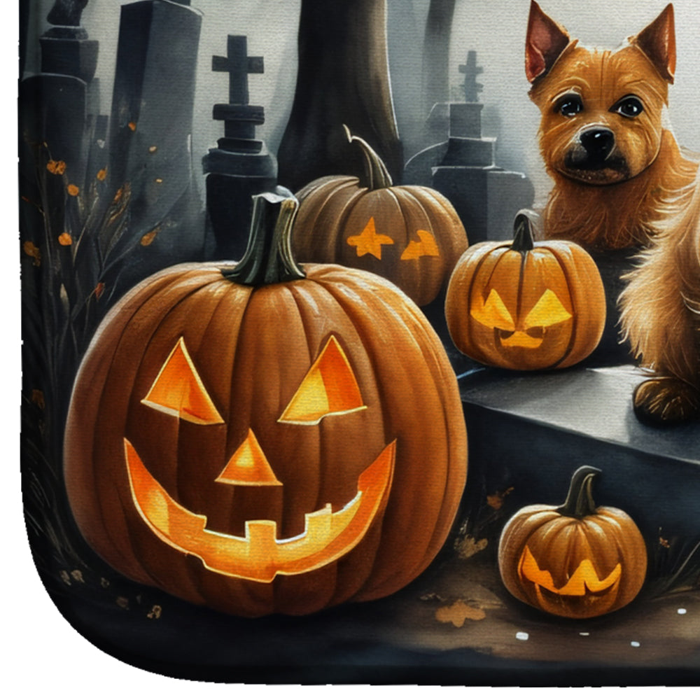 Norwich Terrier Spooky Halloween Dish Drying Mat Absorbent Dish Drying Mat Pad for Kitchen Counter Dish Drainer Mat for Countertop, 14 x 21", Multicolor