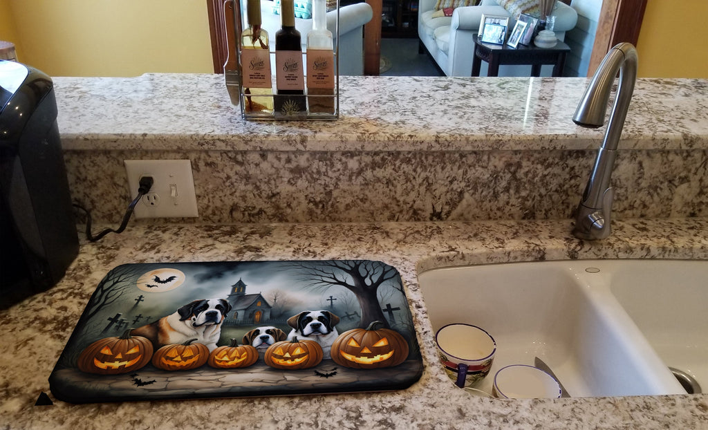 Saint Bernard Spooky Halloween Dish Drying Mat Absorbent Dish Drying Mat Pad for Kitchen Counter Dish Drainer Mat for Countertop, 14 x 21", Multicolor