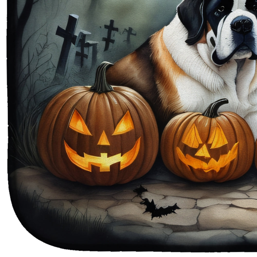 Saint Bernard Spooky Halloween Dish Drying Mat Absorbent Dish Drying Mat Pad for Kitchen Counter Dish Drainer Mat for Countertop, 14 x 21", Multicolor