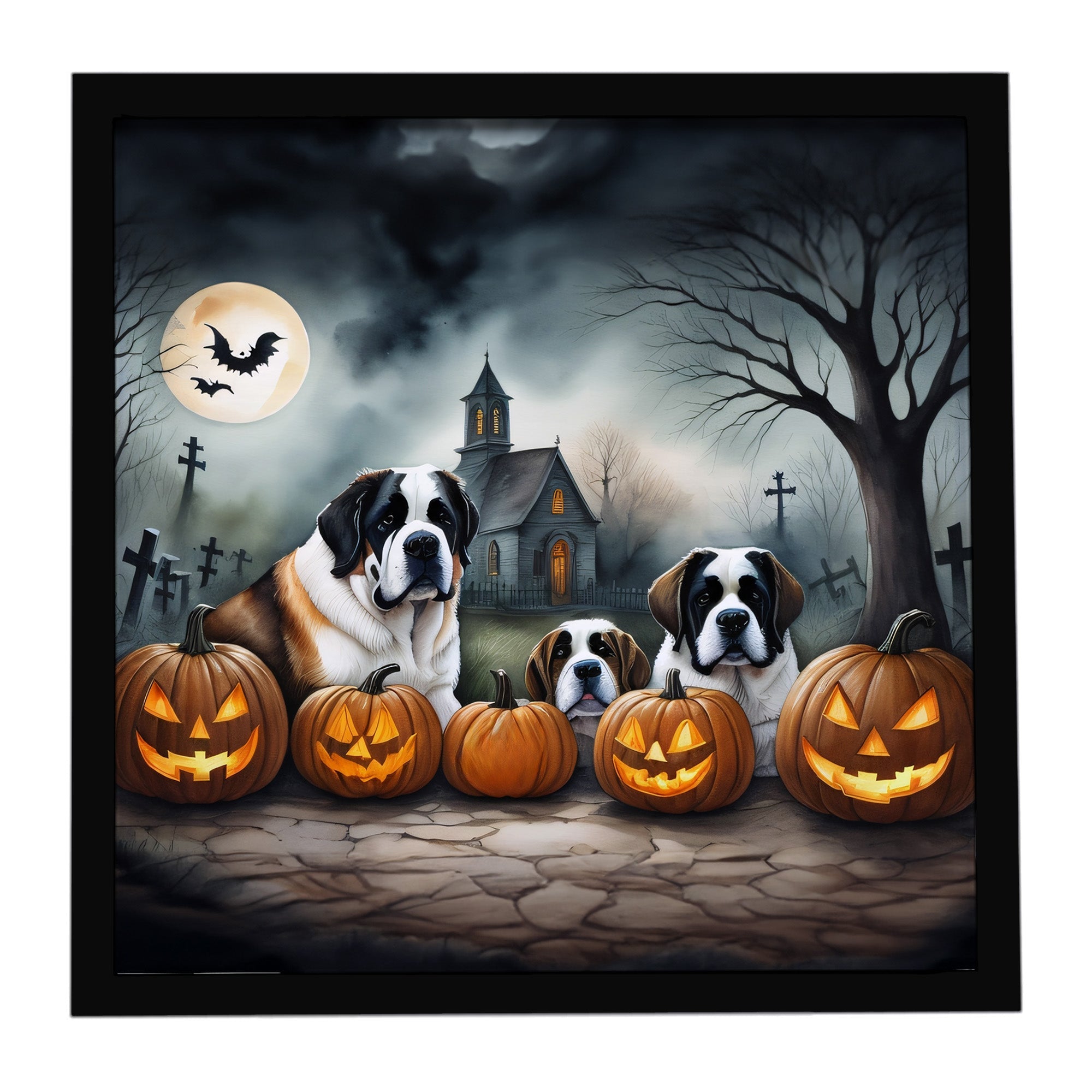 Saint Bernard Spooky Halloween Framed Metal Print Bathroom, Kitchen, Office, Home Decor Wall Art Ready to Hang, Square, 8X8