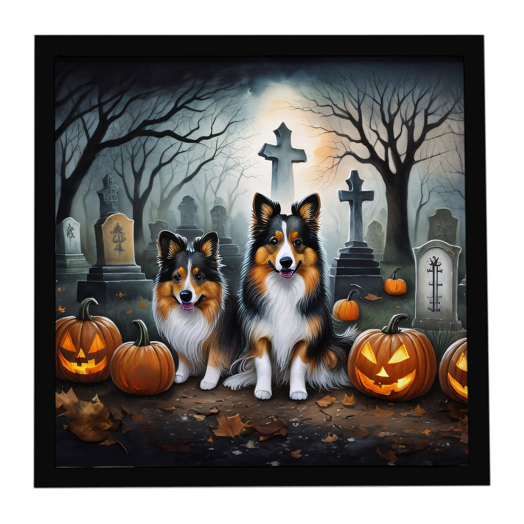 Sheltie Spooky Halloween Framed Metal Print Bathroom, Kitchen, Office, Home Decor Wall Art Ready to Hang, Square, 8X8