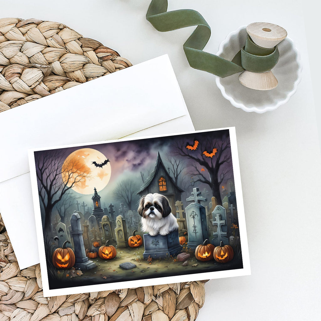 Shih Tzu Spooky Halloween Greeting Cards Pack of 8 Blank Cards with Envelopes Whimsical A7 Size 5x7