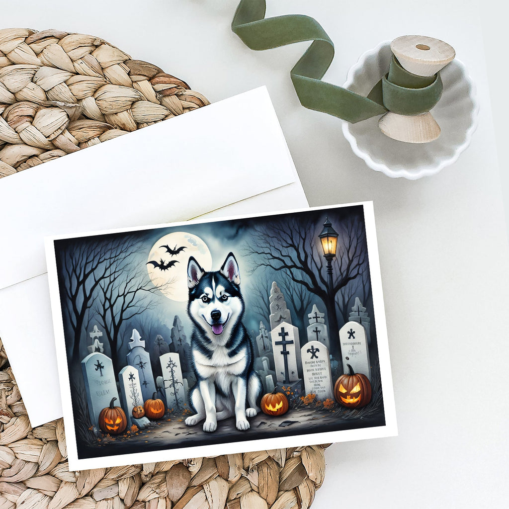 Siberian Husky Spooky Halloween Greeting Cards Pack of 8 Blank Cards with Envelopes Whimsical A7 Size 5x7