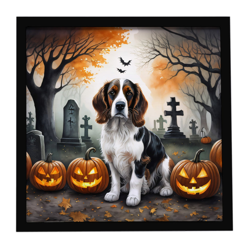 Welsh Springer Spaniel Spooky Halloween Framed Metal Print Bathroom, Kitchen, Office, Home Decor Wall Art Ready to Hang, Square, 8X8