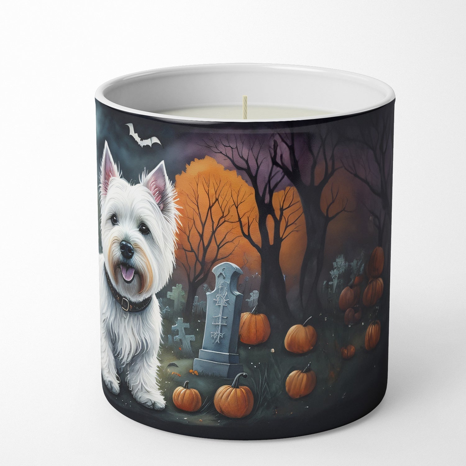Westie Spooky Halloween Decorative Soy Candle Nature Soy Wax Essential Oil Home Decor Ideal for Bedroom Kitchen Bath Office Gift, 10 oz