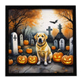 Yellow Labrador Retriever Spooky Halloween Framed Metal Print Bathroom, Kitchen, Office, Home Decor Wall Art Ready to Hang, Square, 8X8