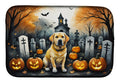 Yellow Labrador Retriever Spooky Halloween Dish Drying Mat Absorbent Dish Drying Mat Pad for Kitchen Counter Dish Drainer Mat for Countertop, 14 x 21", Multicolor