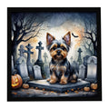 Yorkshire Terrier Spooky Halloween Framed Metal Print Bathroom, Kitchen, Office, Home Decor Wall Art Ready to Hang, Square, 8X8