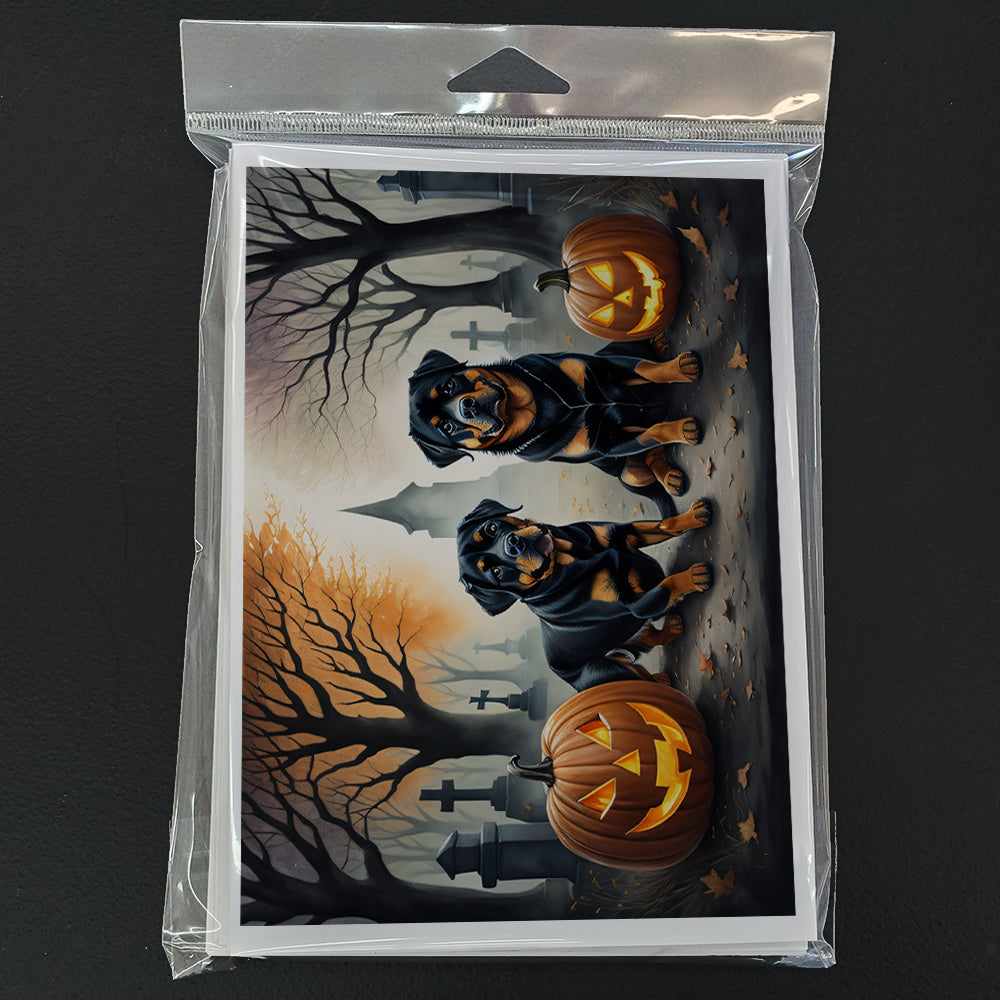 Rottweiler Spooky Halloween Greeting Cards Pack of 8 Blank Cards with Envelopes Whimsical A7 Size 5x7
