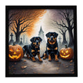 Rottweiler Spooky Halloween Framed Metal Print Bathroom, Kitchen, Office, Home Decor Wall Art Ready to Hang, Square, 8X8