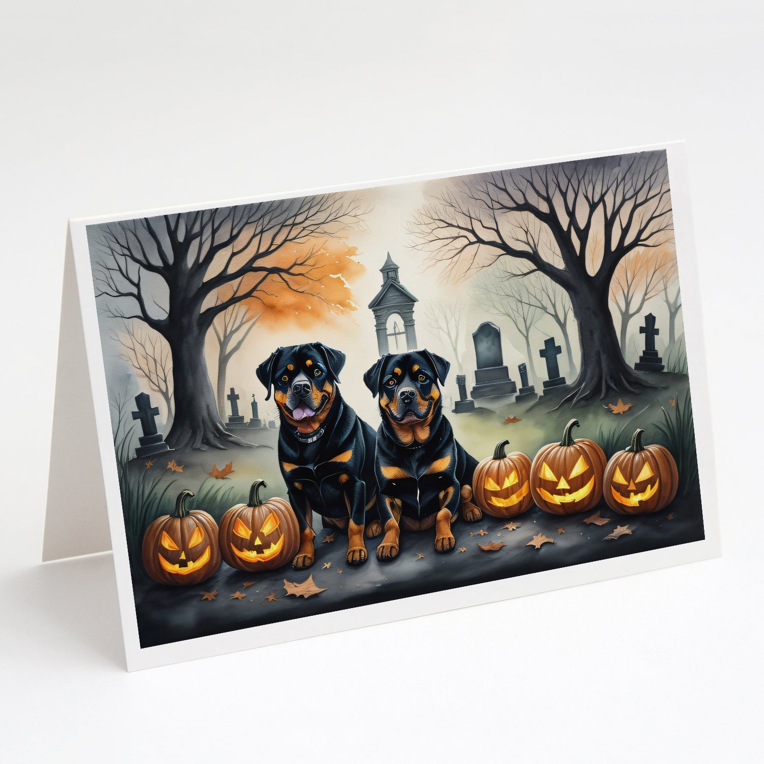 Rottweiler Spooky Halloween Greeting Cards Pack of 8 Blank Cards with Envelopes Whimsical A7 Size 5x7