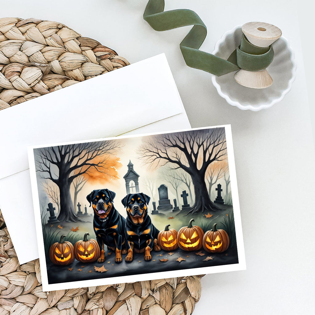 Rottweiler Spooky Halloween Greeting Cards Pack of 8 Blank Cards with Envelopes Whimsical A7 Size 5x7
