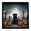 Black Pug Spooky Halloween Framed Metal Print Bathroom, Kitchen, Office, Home Decor Wall Art Ready to Hang, Square, 8X8