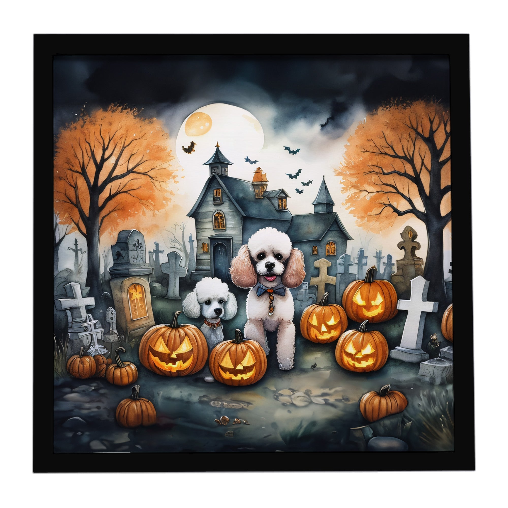 Poodle Spooky Halloween Framed Metal Print Bathroom, Kitchen, Office, Home Decor Wall Art Ready to Hang, Square, 8X8