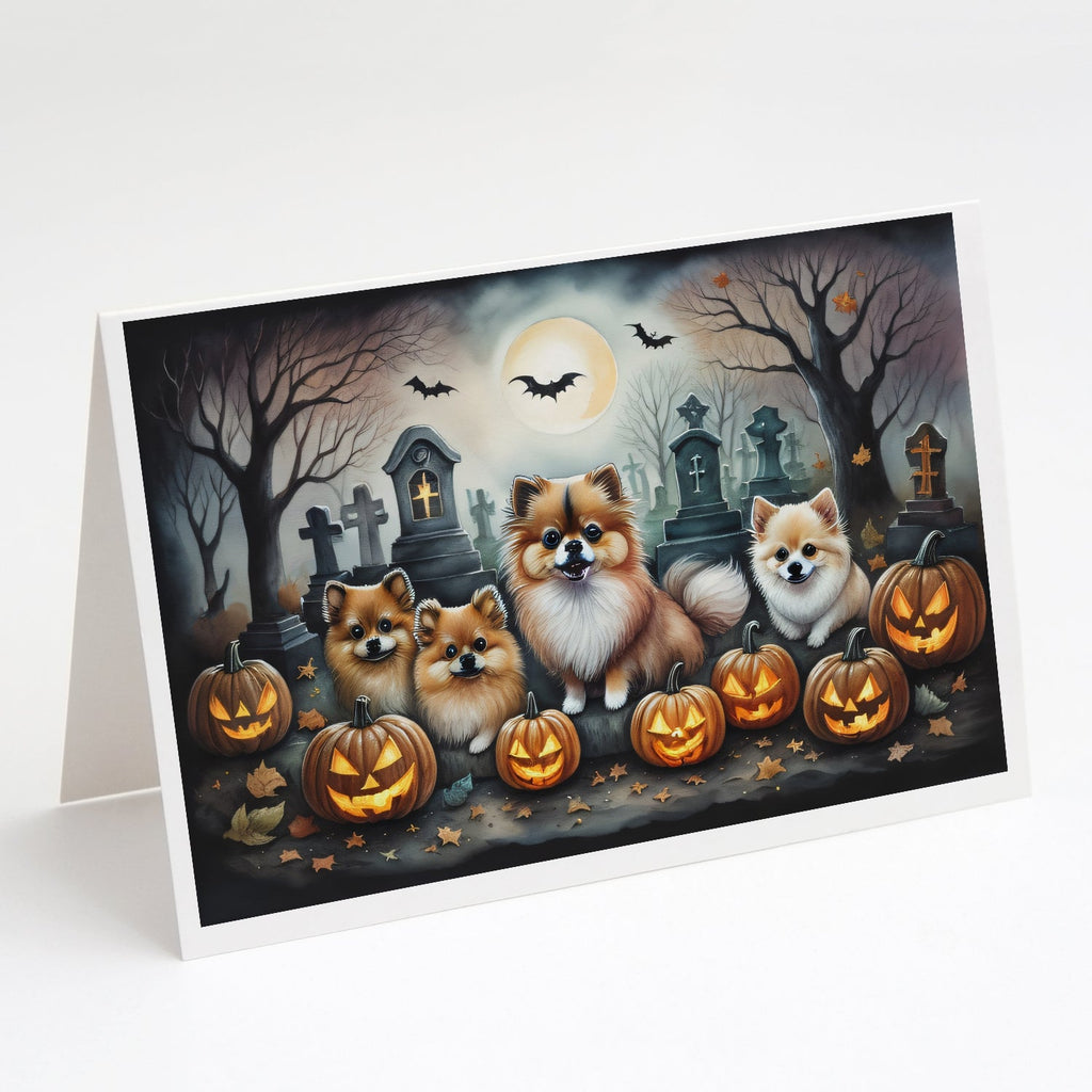 Pomeranian Spooky Halloween Greeting Cards Pack of 8 Blank Cards with Envelopes Whimsical A7 Size 5x7