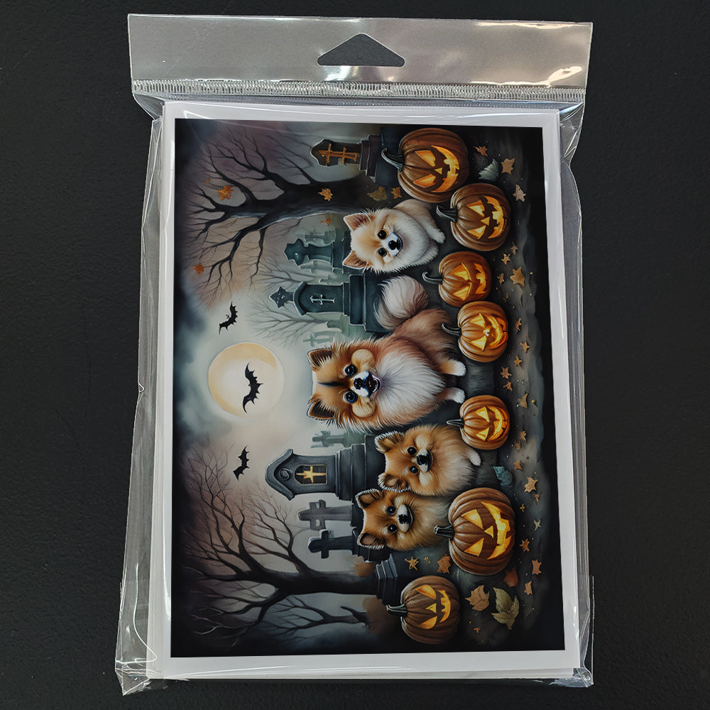 Pomeranian Spooky Halloween Greeting Cards Pack of 8 Blank Cards with Envelopes Whimsical A7 Size 5x7