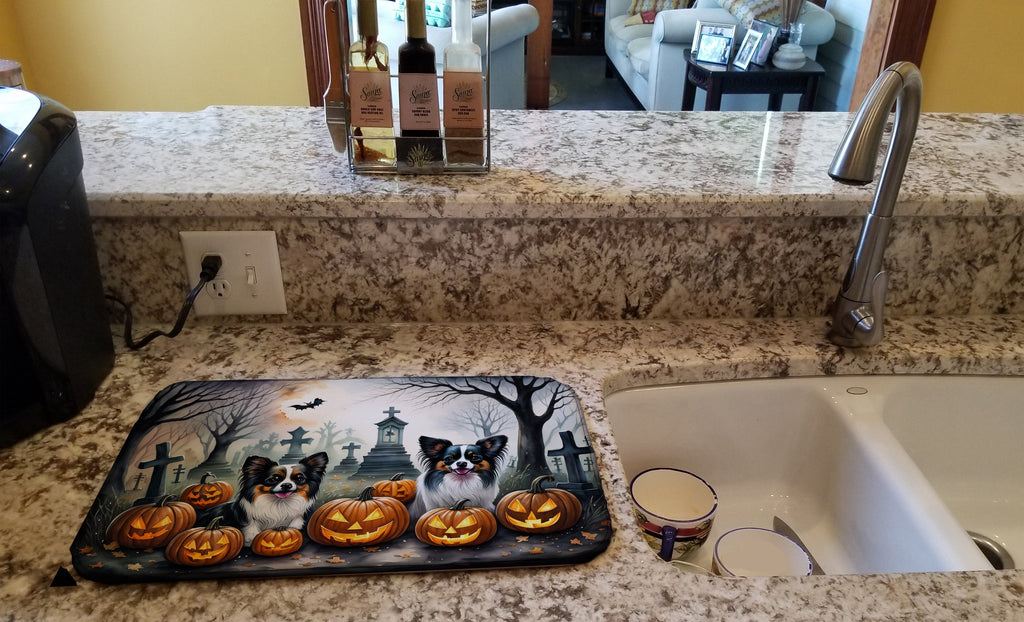 Papillon Spooky Halloween Dish Drying Mat Absorbent Dish Drying Mat Pad for Kitchen Counter Dish Drainer Mat for Countertop, 14 x 21", Multicolor