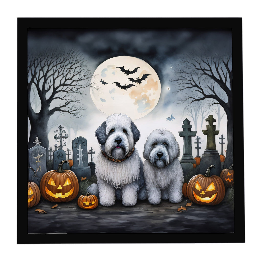 Old English Sheepdog Spooky Halloween Framed Metal Print Bathroom, Kitchen, Office, Home Decor Wall Art Ready to Hang, Square, 8X8