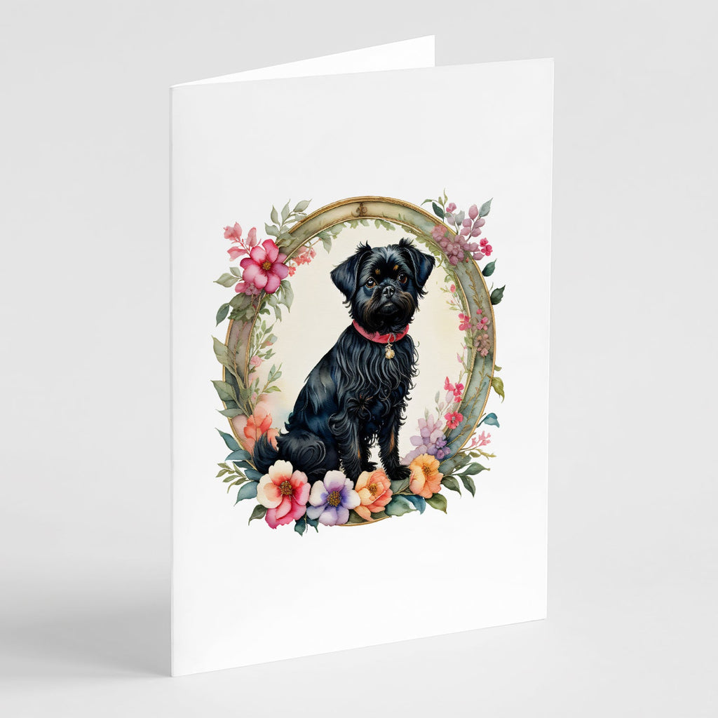 Affenpinscher and Flowers Greeting Cards Pack of 8 Blank Cards with Envelopes Whimsical A7 Size 5x7