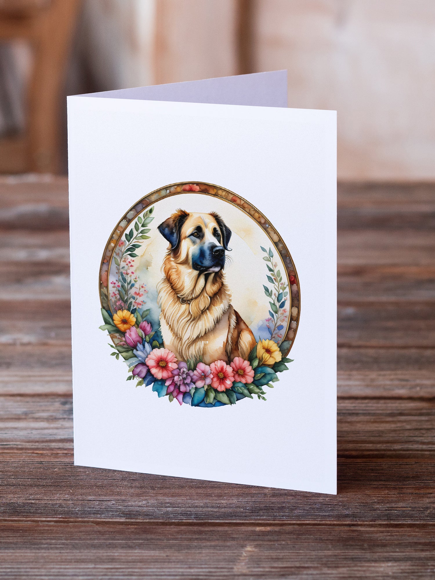 Anatolian Shepherd Dog and Flowers Greeting Cards Pack of 8 Blank Cards with Envelopes Whimsical A7 Size 5x7