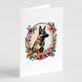 Belgian Malinois and Flowers Greeting Cards Pack of 8 Blank Cards with Envelopes Whimsical A7 Size 5x7