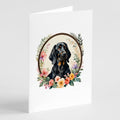 Black and Tan Coonhound and Flowers Greeting Cards Pack of 8 Blank Cards with Envelopes Whimsical A7 Size 5x7