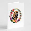 Bloodhound and Flowers Greeting Cards Pack of 8 Blank Cards with Envelopes Whimsical A7 Size 5x7